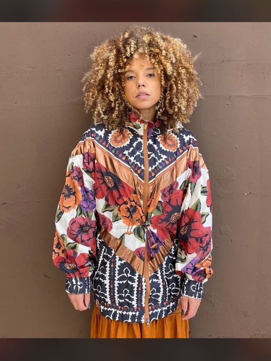 FARM Rio Jackets & Blazers - FARM Rio Multicolor Floral Fringe Bomber Jacket - Red, Orange, Purple, Brown